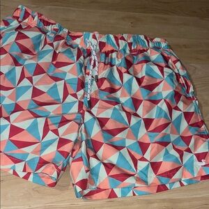 Southern Marsh Red and Blue Geometric Swim Trunks